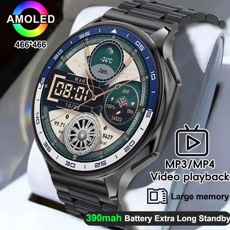 Smartwatch X - 1.43 AMOLEDสมาร์ทนาฬิกา3D Surround Vision 4GBหน่วยความจําขนาดใหญ่IP68 Smartwatchผู้ชาย2024ใหม่TWSหูฟังสําหรับOPPOนาฬิกาX