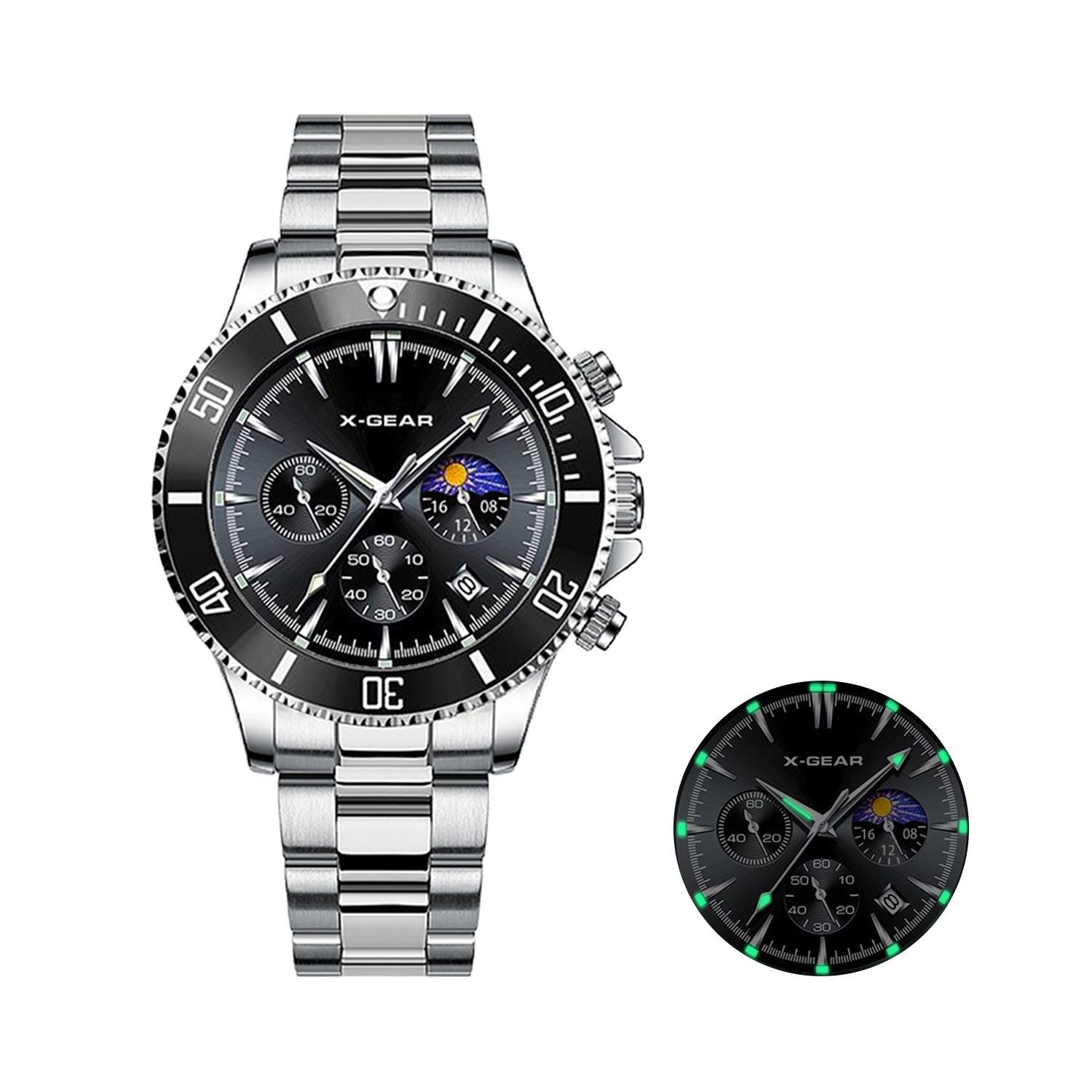 Smartwatch X - นาฬิกาควอตซ์แฟชั่น X-GEAR สำหรับผู้ชาย หน้าปัดสีดำ สายสแตนเลสสตีล หรูหรา