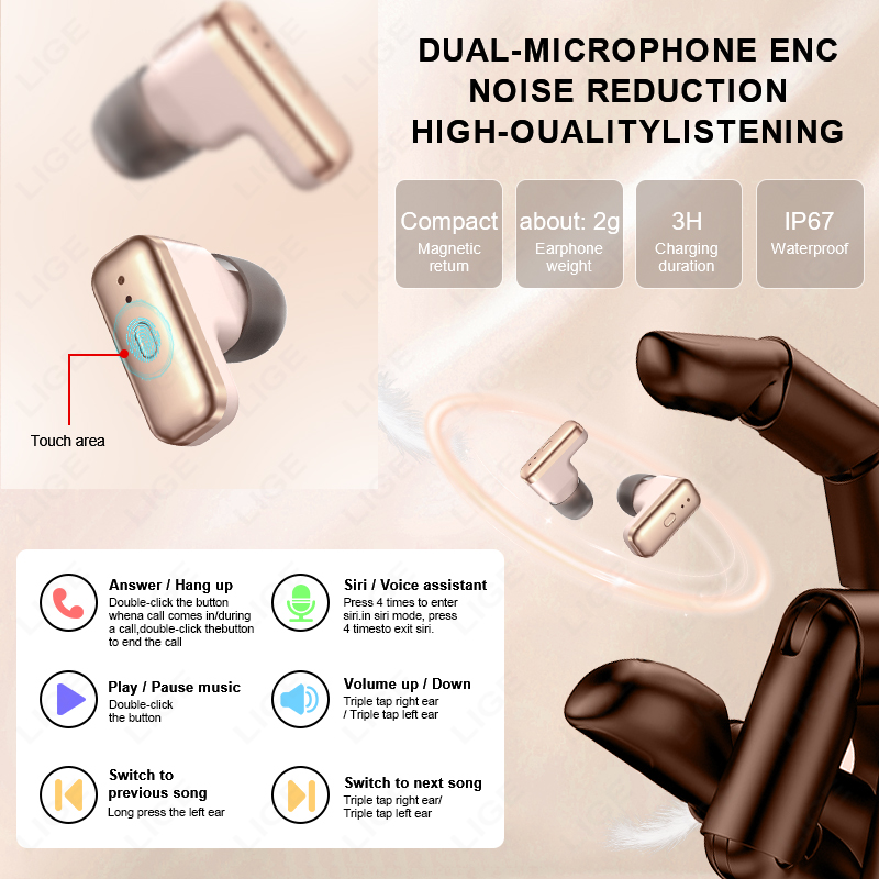 LIGE 2 In 1 TWSชุดหูฟังสมาร์ทน - Smartwatch Headset บทวิจารณ์และราคา
