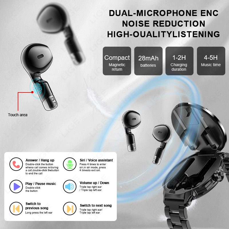 ผู้ชายใหม่ 2 ใน 1 ชุดหูฟังสมาร - Smartwatch Headset บทวิจารณ์และราคา